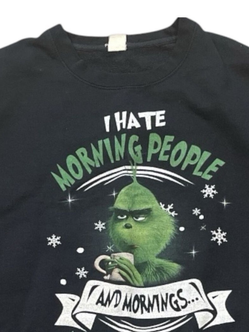 GRINCH L navy/green graphic long sleeve crewneck sweatshirt about mornings
